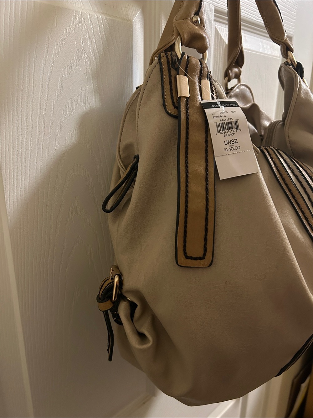 Black Rivet Beige and Tan Shoulder Hobo Bag with Striped Accent NWT - Picture 5 of 7